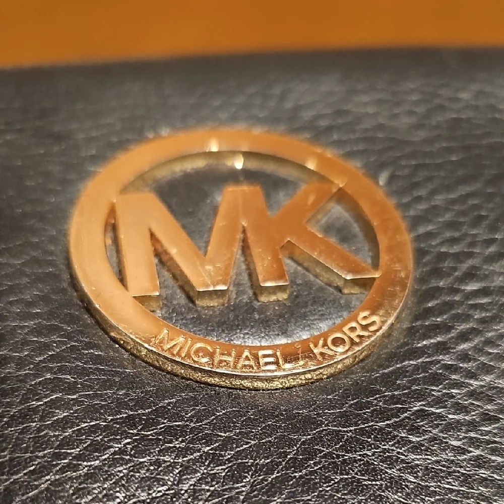 Michael Kors Black Leather Clutch with Gold Logo - Picture 6 of 7